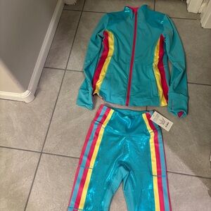 Crowned Athletics Barbara Girl Barbie Track Jacket Metallic Bikers Shorts Set S